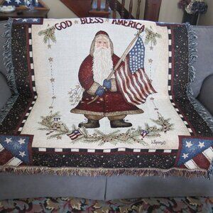 Mohawk Home Acrylic Tapestry Throw Light Blanket July 4 th Santa Claus Décor NWT